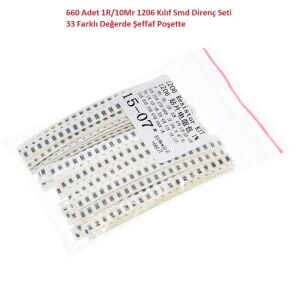 660 Adet 1R/1Mr 1206 Kılıf Smd Direnç Seti %1 33 Farklı Değerde Şeffaf Poşette
