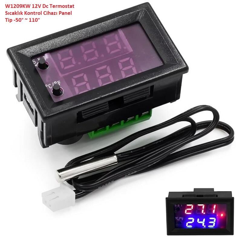 W1209KW 12V Dc Termostat Sıcaklık Kontrol Cihazı Panel Tip -50° ~ 110°