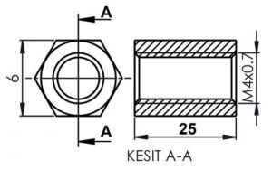 DİSTANS  METAL  AK-YP-4025  METRİK 4  25mm  DİŞİ - DİŞİ  YÜKSELTEÇ