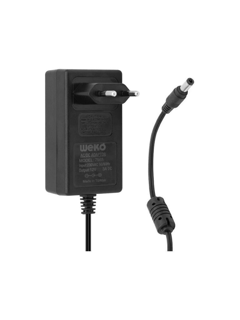 ADAPTÖR 12V 3A PRİZ TİPİ 2,1MM JAKLI  WEKO