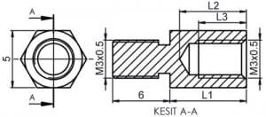 DİSTANS  METAL 45 mm YÜKSELTEC metrik3  AK-YP-545