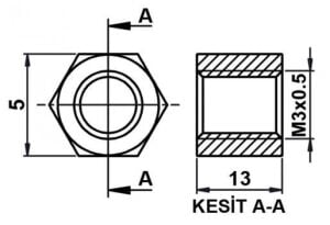 DİSTANS  METAL  AK-YP-413  13 mm  DİŞİ - DİŞİ  YÜKSELTEÇ