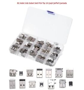82 Adet Usb Soket Seti Pcb Tip 14 Çeşit Şeffaf Çantada