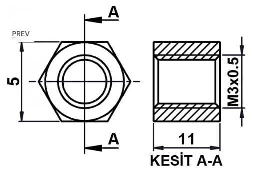 DİSTANS  METAL  AK-YP-411  11 mm  DİŞİ - DİŞİ  YÜKSELTEC