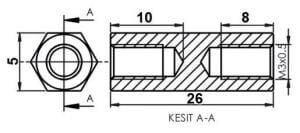 DİSTANS  METAL  AK-YP-426 26 mm  DİŞİ - DİŞİ YÜKSELTEC