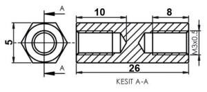 DİSTANS  METAL  AK-YP-426 26 mm  DİŞİ - DİŞİ YÜKSELTEC