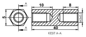 DİSTANS  METAL  AK-YP-440  40 mm  DİŞİ - DİŞİ  YÜKSELTEC