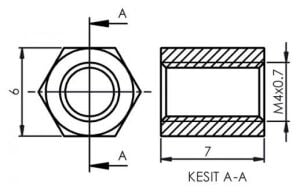 DİSTANS  METAL  AK-YP-4007  METRİK 4  7mm  DİŞİ - DİŞİ  YÜKSELTEÇ