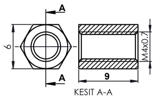 DİSTANS  METAL  AK-YP-4009  METRİK 4  9mm  DİŞİ - DİŞİ YÜKSELTEÇ