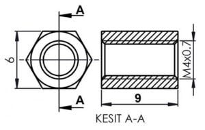 DİSTANS  METAL  AK-YP-4009  METRİK 4  9mm  DİŞİ - DİŞİ YÜKSELTEÇ