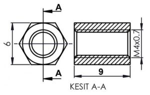 DİSTANS  METAL  AK-YP-4009  METRİK 4  9mm  DİŞİ - DİŞİ YÜKSELTEÇ