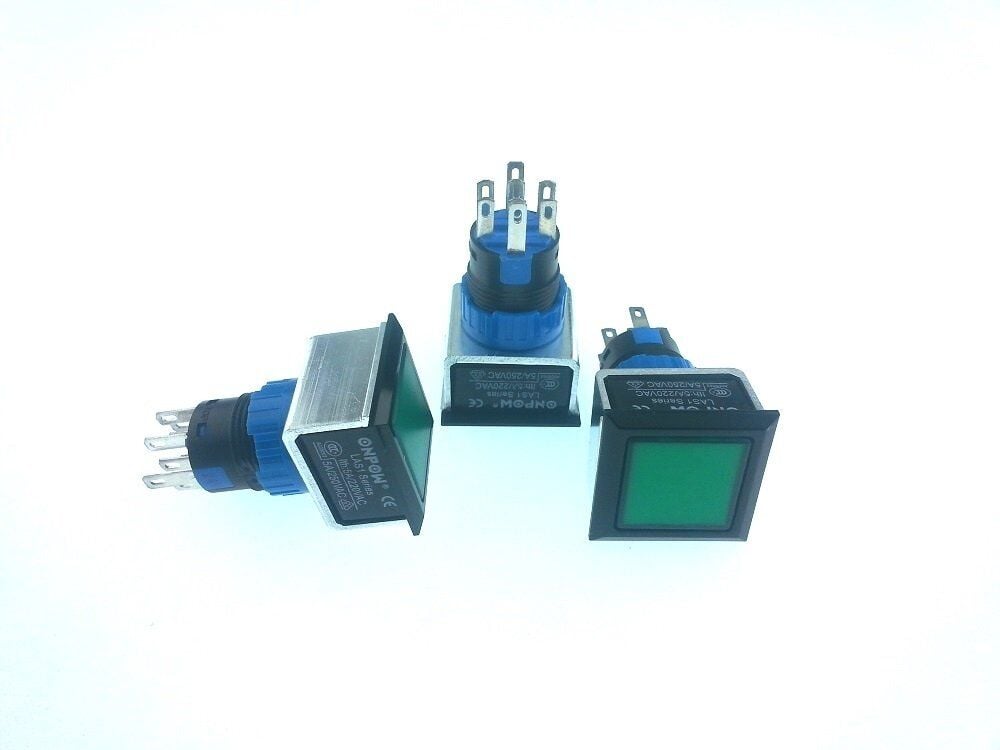 Onpow LAS1-APF-22Z/G Anahtar 24V Yeşil Işıklı M16 Kare