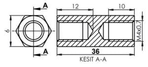 DİSTANS  METAL  AK-YP-4036  METRİK 4  36mm  DİŞİ - DİŞİ YÜKSELTEÇ