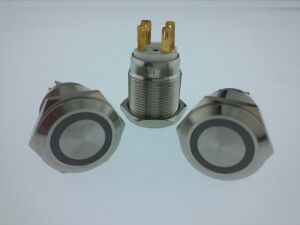 BUTON YUVARLAK Metal Su Geçirmez 19mm 220V MAVİ HALKA Led'li NO:53