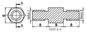 DİSTANS  METAL  AK-YP-4209  METRİK 4  9 mm  ERKEK - ERKEK  YÜKSELTEÇ