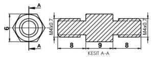 DİSTANS  METAL  AK-YP-4209  METRİK 4  9 mm  ERKEK - ERKEK  YÜKSELTEÇ