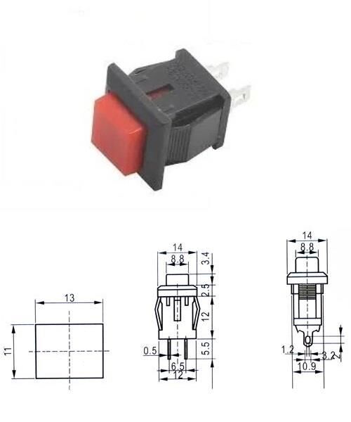 Buton Yeşil Kare Tırnaklı 2 Pim PBS-15B ( Yaylı Tip )