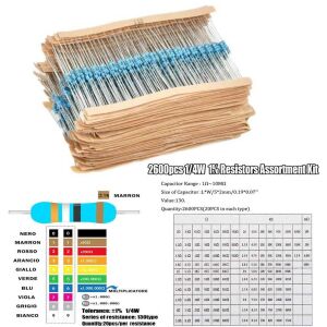 Direnç Seti 1/4W Metal Film %1  20'Şerli 2600 Adet 130 Çeşit Şeffaf Çantada