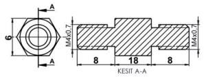 DİSTANS  METAL  AK-YP-4218  METRİK 4  18 mm  ERKEK - ERKEK  YÜKSELTEÇ