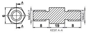 DİSTANS  METAL  AK-YP-4219  METRİK 4  19 mm  ERKEK - ERKEK  YÜKSELTEÇ
