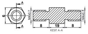 DİSTANS  METAL  AK-YP-4219  METRİK 4  19 mm  ERKEK - ERKEK  YÜKSELTEÇ