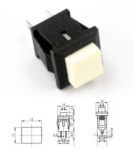 Buton Beyaz Kare Tırnaklı 2 Pim PBS-15B ( Yaylı Tip )