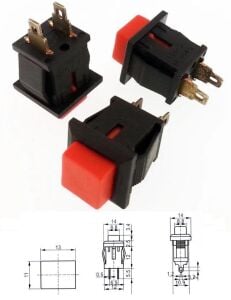 Ters Buton Kare Kırmızı Tırnaklı 2 Pim PBS-15C ( Kapalı Kontak )