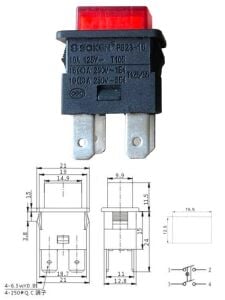 Anahtar Dikdörtgen Kırmızı Ps23-16 Işıklı 4 Pin 16a 250v ( Kalıcı Tip )