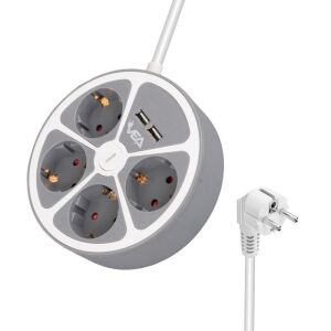 VEA VE-G604YU Yuvarlak Grup Priz 4'Lü 2 USB Girişli 1.5 Metre Anahtarlı