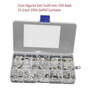 Cam Sigorta Seti 5x20 mm 150 Adet 15 Çeşit 250v Şeffaf Çantada