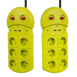 VEA VE-970USB Akım Korumalı Grup Priz 6'Lı 2 USB Girişli 1.5 Metre 2 Anahtarlı