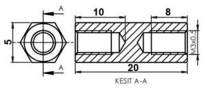 DİSTANS METAL AK-YP-420  METRİK 3 20 mm  DİŞİ - DİŞİ YÜKSELTEÇ