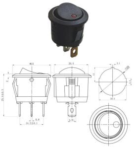 Anahtar Yuvarlak Siyah NOKTA LED KIRMIZI Işıklı 3 Pin 20a ( 12V ) Kcd1-5 / Ic-133 ( Kalıcı Tip )