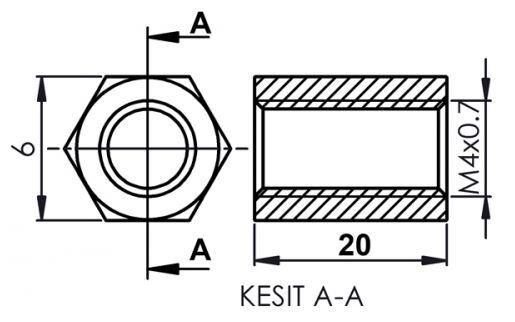 DİSTANS  METAL  AK-YP-4020  METRİK 4  20mm  DİŞİ - DİŞİ YÜKSELTEC