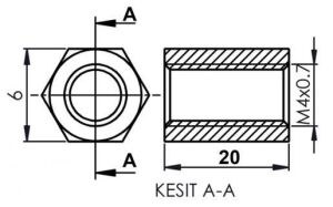 DİSTANS  METAL  AK-YP-4020  METRİK 4  20mm  DİŞİ - DİŞİ YÜKSELTEC