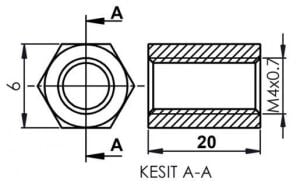 DİSTANS  METAL  AK-YP-4020  METRİK 4  20mm  DİŞİ - DİŞİ YÜKSELTEC