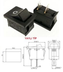 Buton Mini Siyah On Off ( On Mom ) Işıksız 2 Pin 6a 250v Kcd1-2 / Ic-124 ( Yaylı Tip)