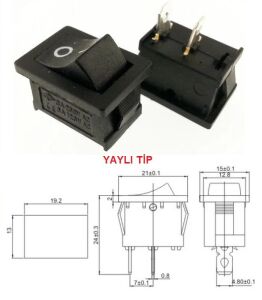 Buton Mini Siyah On Off ( On Mom ) Işıksız 2 Pin 6a 250v Kcd1-2 / Ic-124 ( Yaylı Tip)