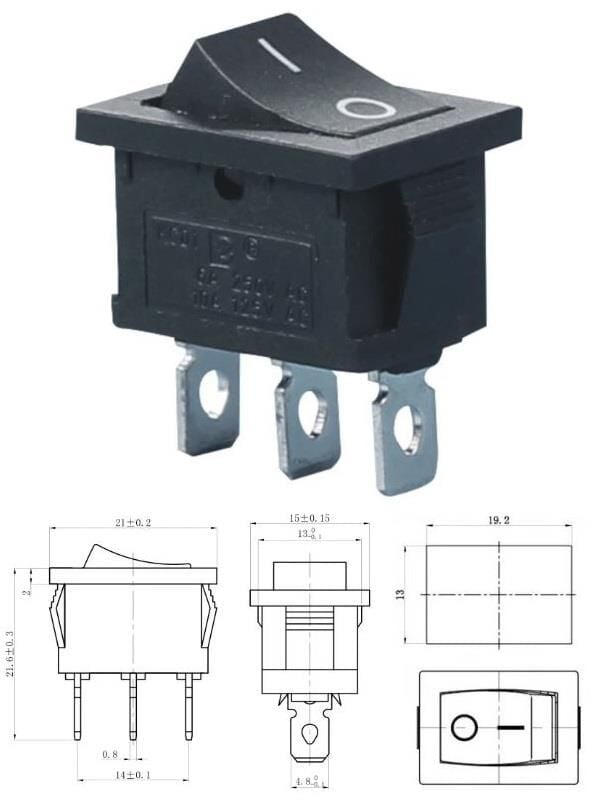 Anahtar Mini Siyah On Off Işıksız 3 Pin 6a 250v Kcd1-102 / Ic-121 ( Kalıcı Tip)