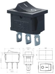 Anahtar Mini Siyah On Off Işıksız 3 Pin 6a 250v Kcd1-102 / Ic-121 ( Kalıcı Tip)