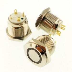Onpow Buton Yuvarlak Metal Su Geçirmez 16mm 12V/24V Yeşil Halka Led'li  No:35