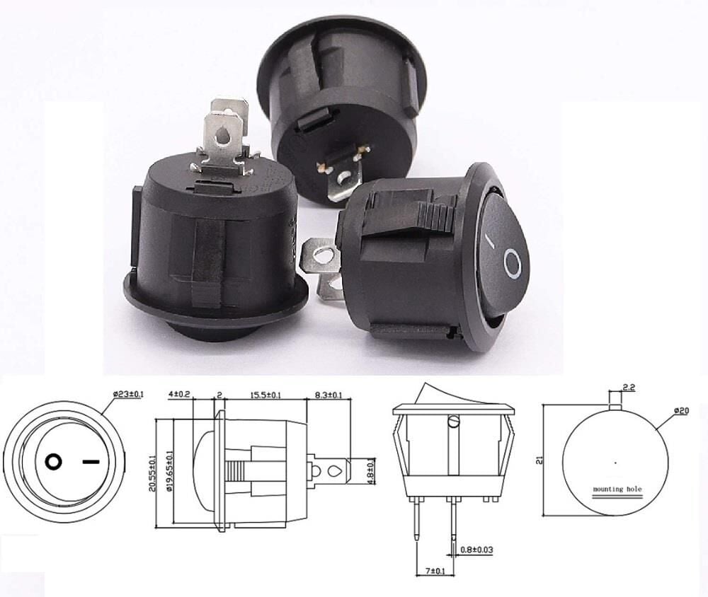 Anahtar Yuvarlak Siyah On Off Işıksız 2 Pin 6a 250v Kcd1-5 / Ic-133-5 ( Kalıcı Tip )