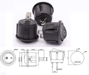 Anahtar Yuvarlak Siyah On Off Işıksız 2 Pin 6a 250v Kcd1-5 / Ic-133-5 ( Kalıcı Tip )