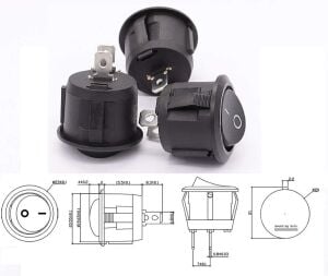 Anahtar Yuvarlak Siyah On Off Işıksız 2 Pin 6a 250v Kcd1-5 / Ic-133-5 ( Kalıcı Tip )