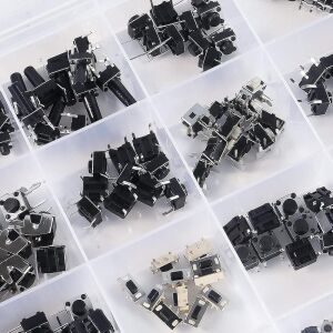 250 Adet Tact Switch Seti Dip Smd Kılıf 25 Farklı Çeşit Plastik Çantada